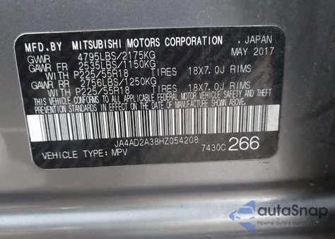 2017 Mitsubishi Outlander Es из США, поврежденный, VIN JA4AD2A38HZ054208